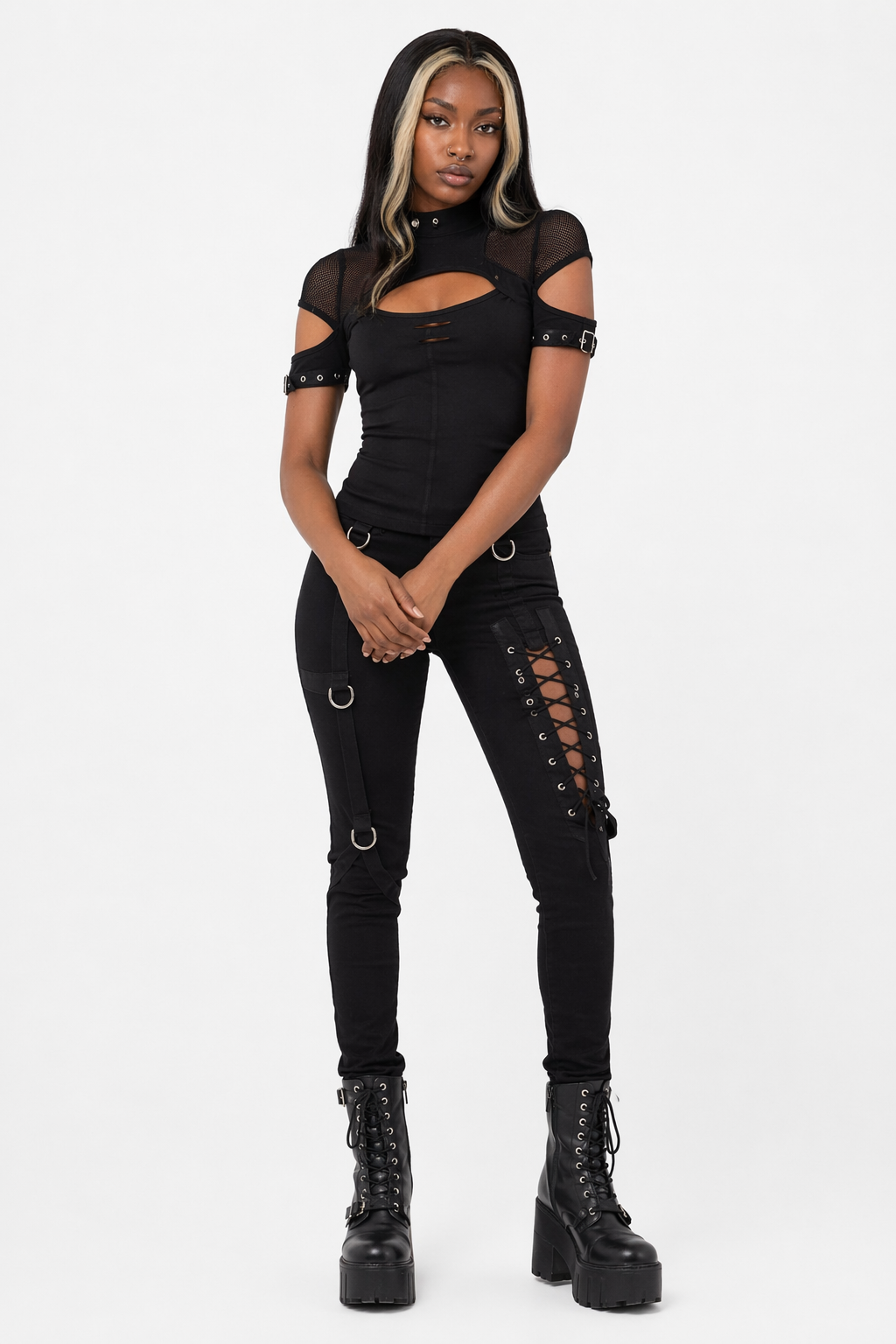 Black Goth Punk Slim Fit Shirt Default