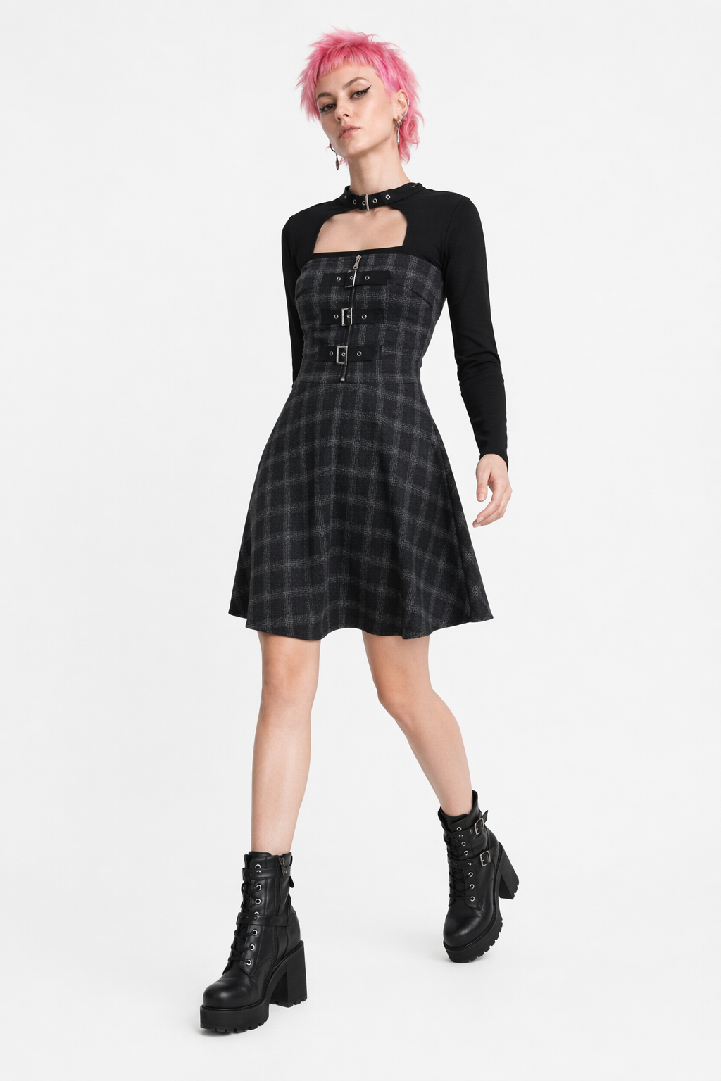 Stylish Grey Checkered Dress Default