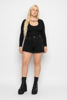 Black Grunge Tassel Denim Shorts' Black