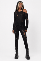 Terrifying Black Grunge Off-Shoulder Top Black