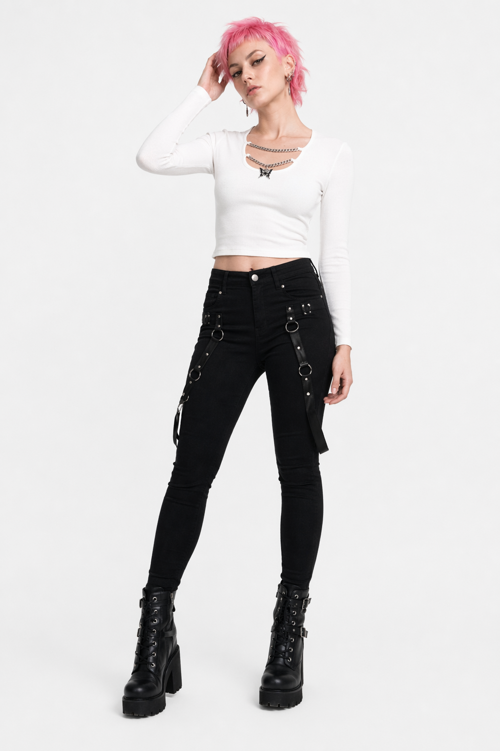 Butterfly Chain Long Sleeve Shirt White