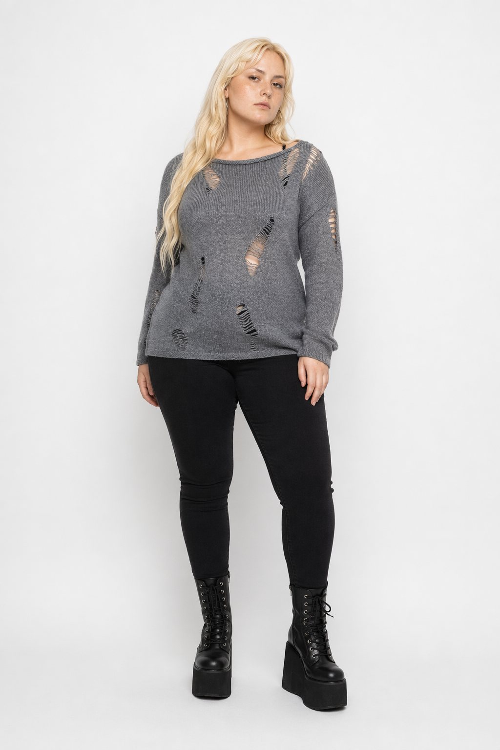 Grey Knitted Love Sweater' Gray