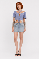 Ruffled Short Sleeve Casual Top blue