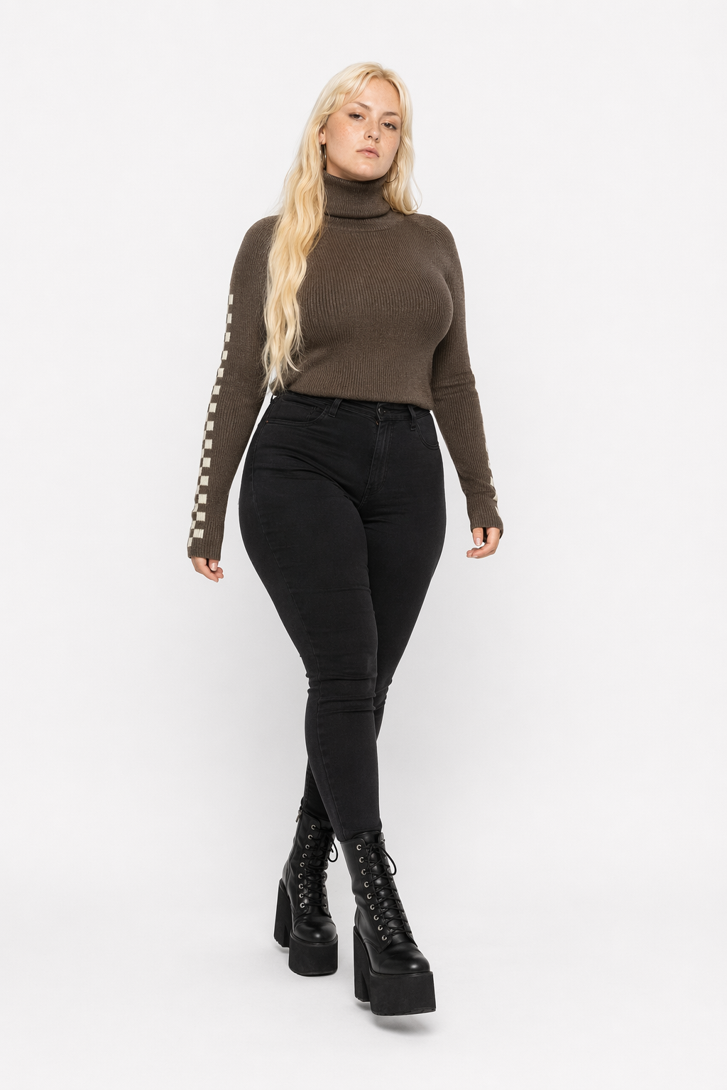 "Cozy Long-sleeve Turtleneck Sweater" Dark Brown