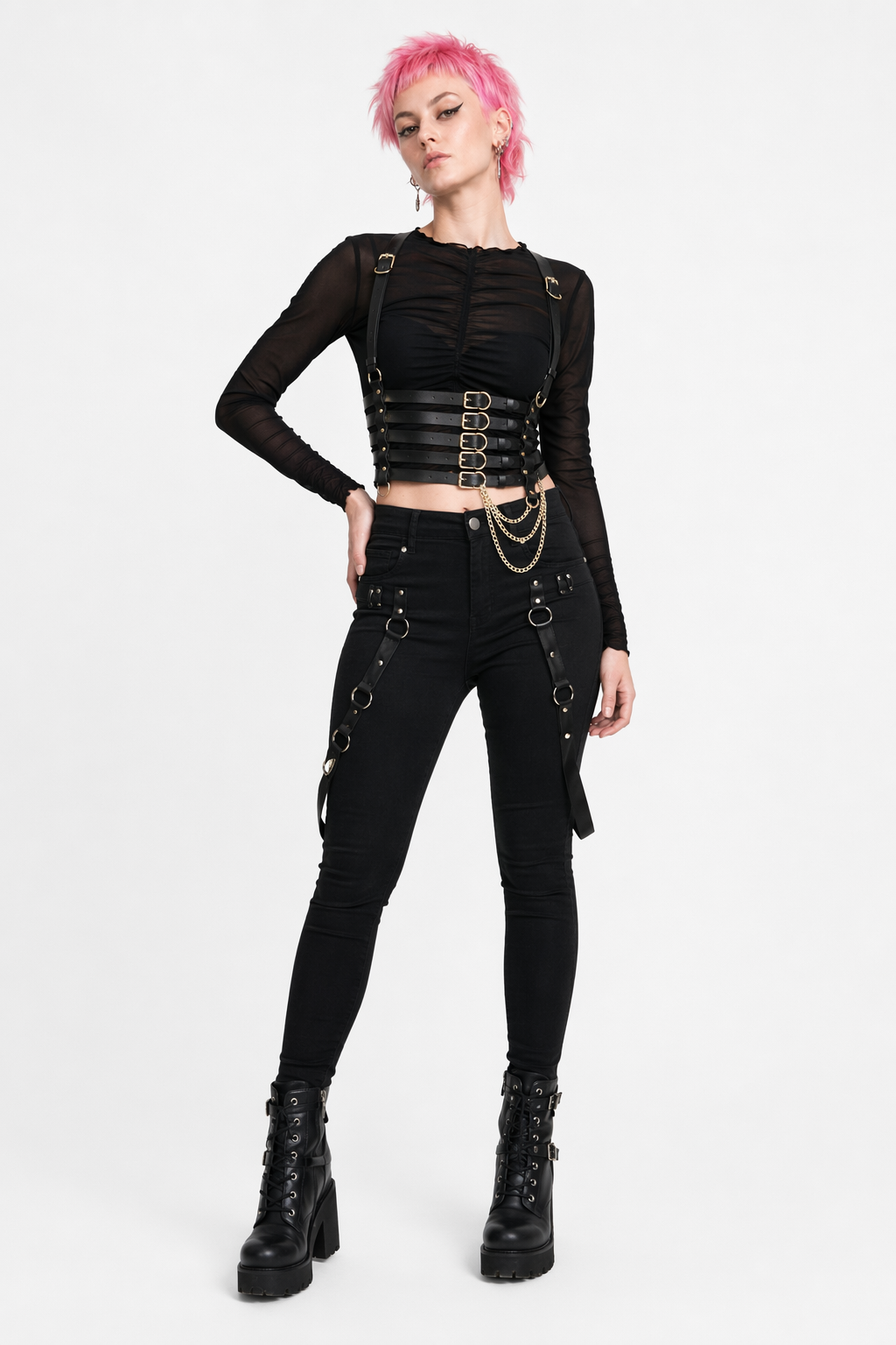 Black Faux Leather Body Harness Default