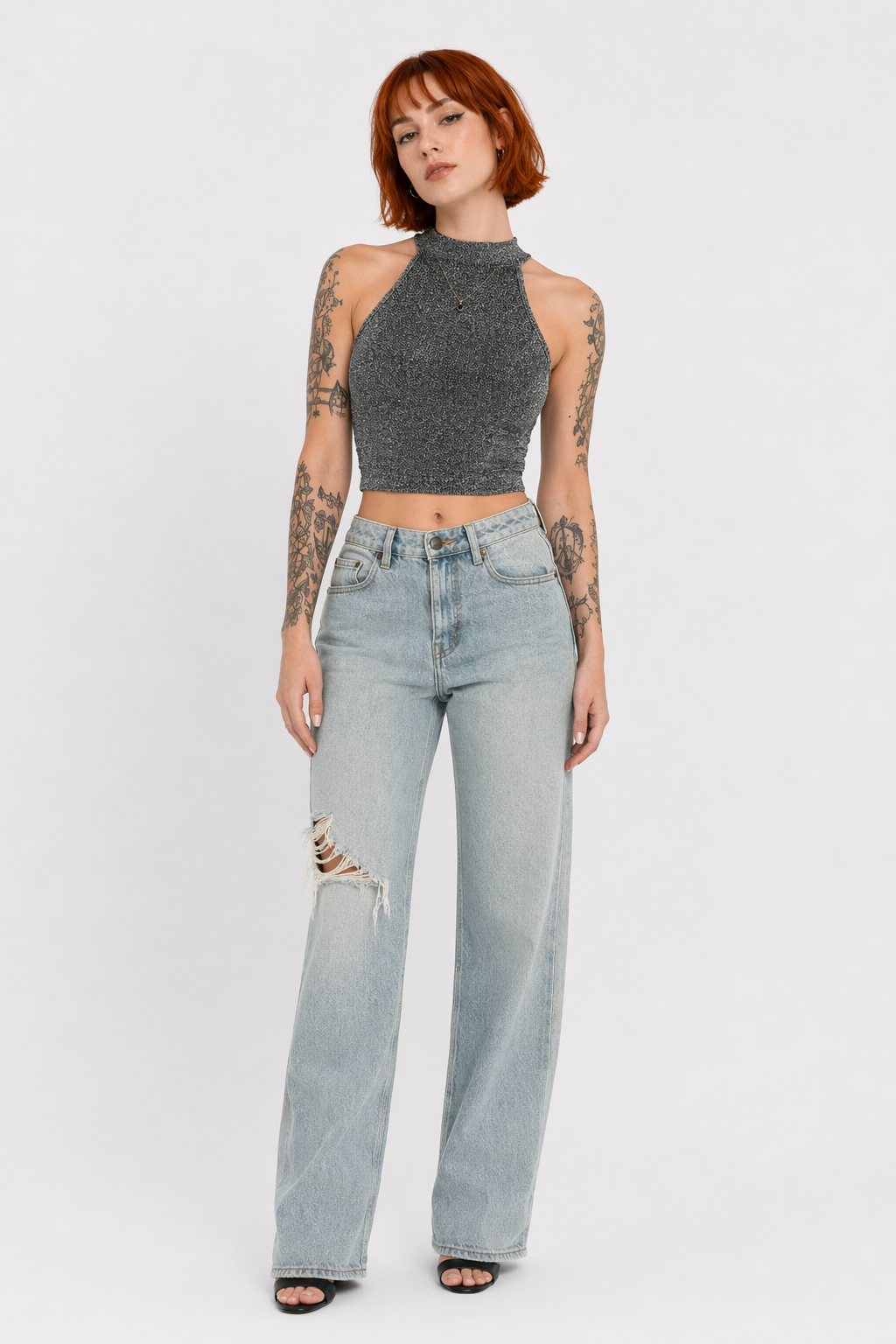Agony' Grey Grunge Crop Top M