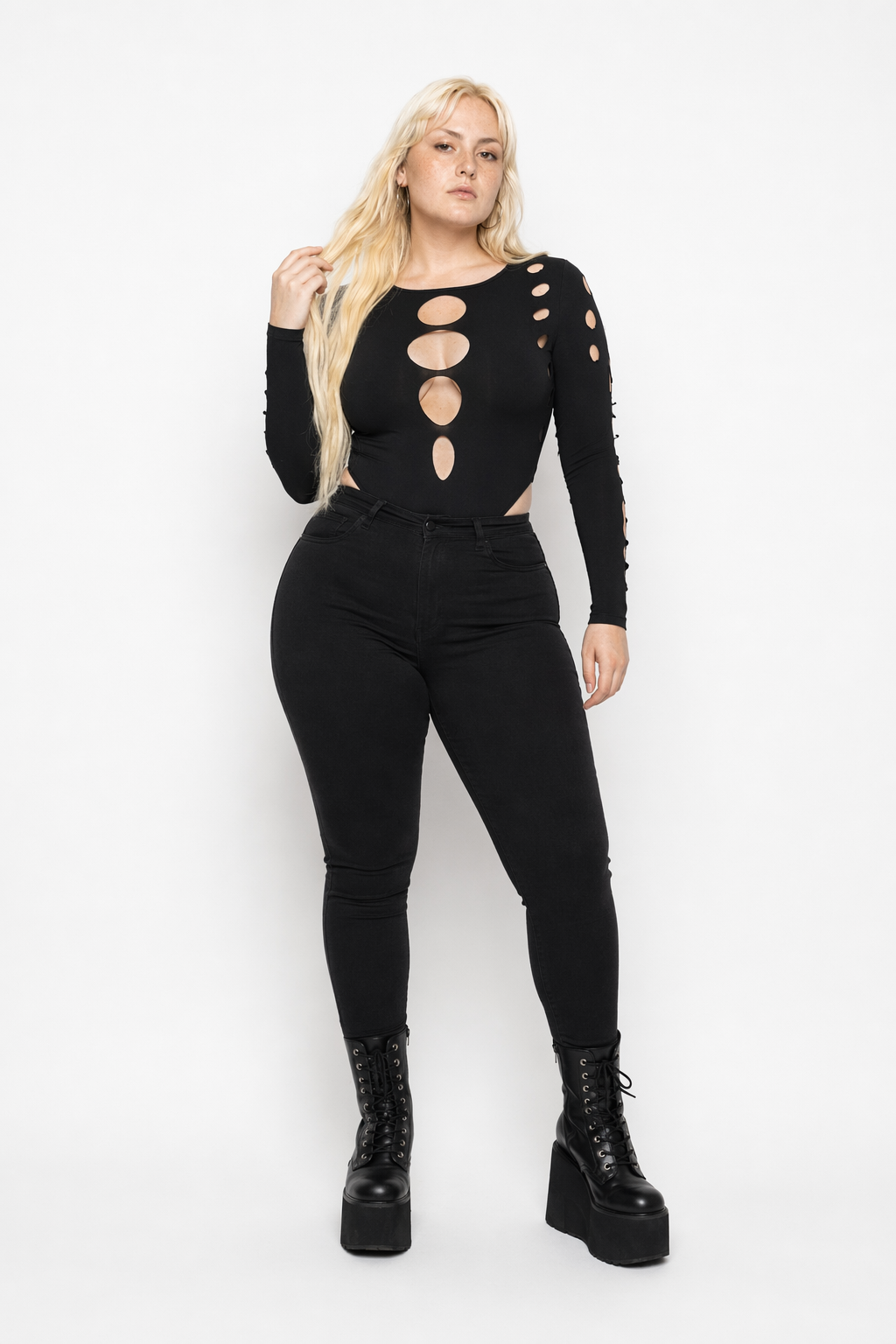 Black Hollow Out Bodysuit black