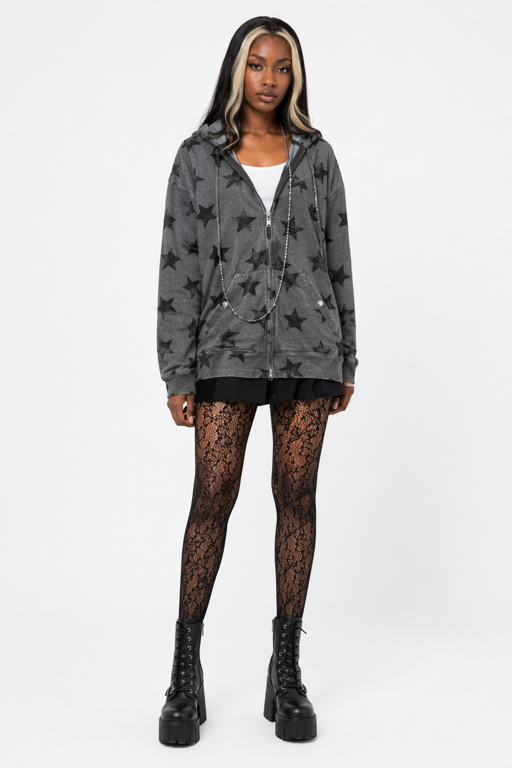 Grunge Grey Star Hoodie as picture