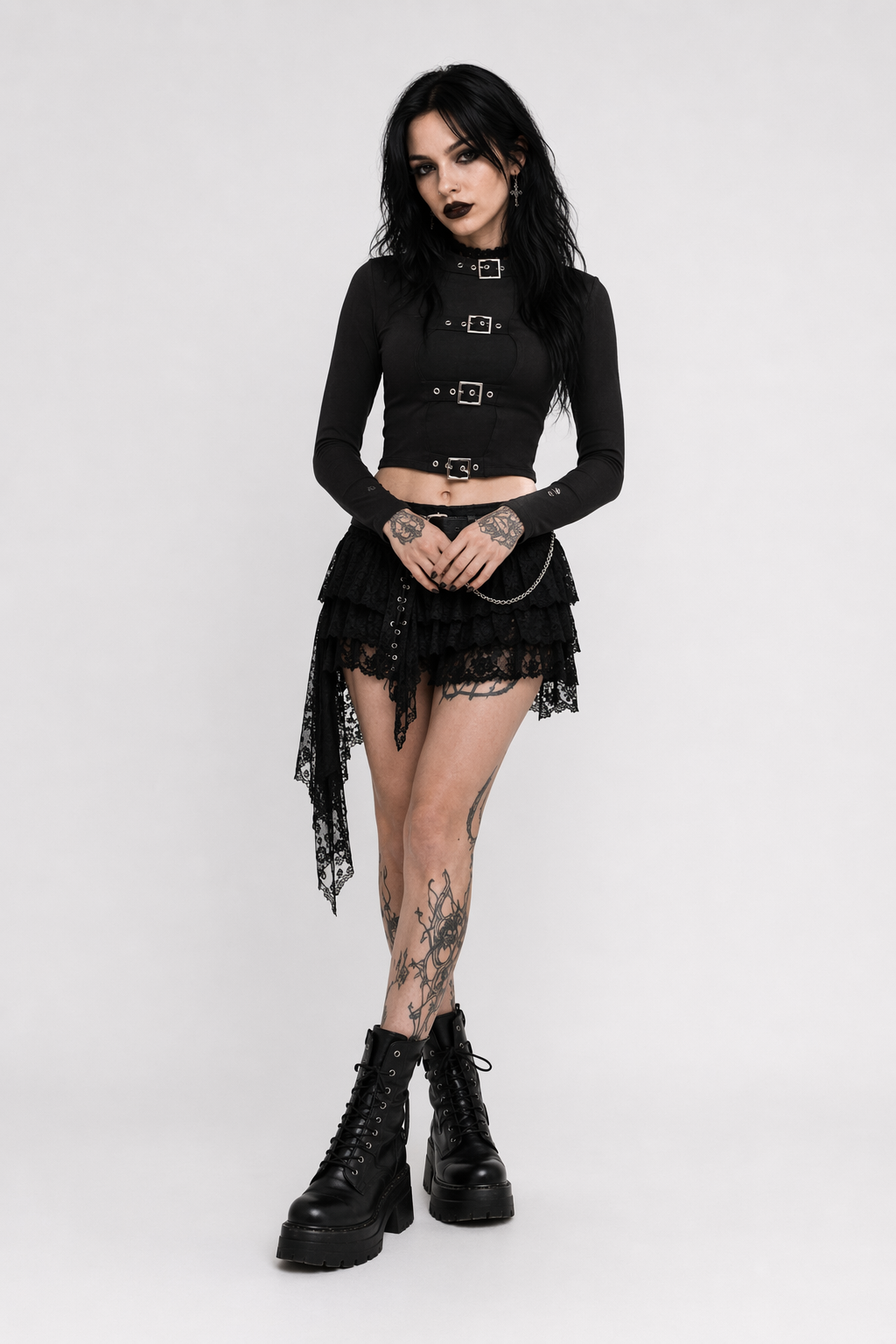 Gothic Long Sleeve Black Top' Black