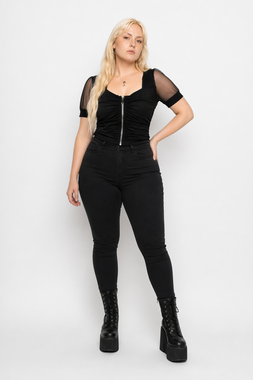 Blazing' Mesh-Sleeved Black Alt Top black