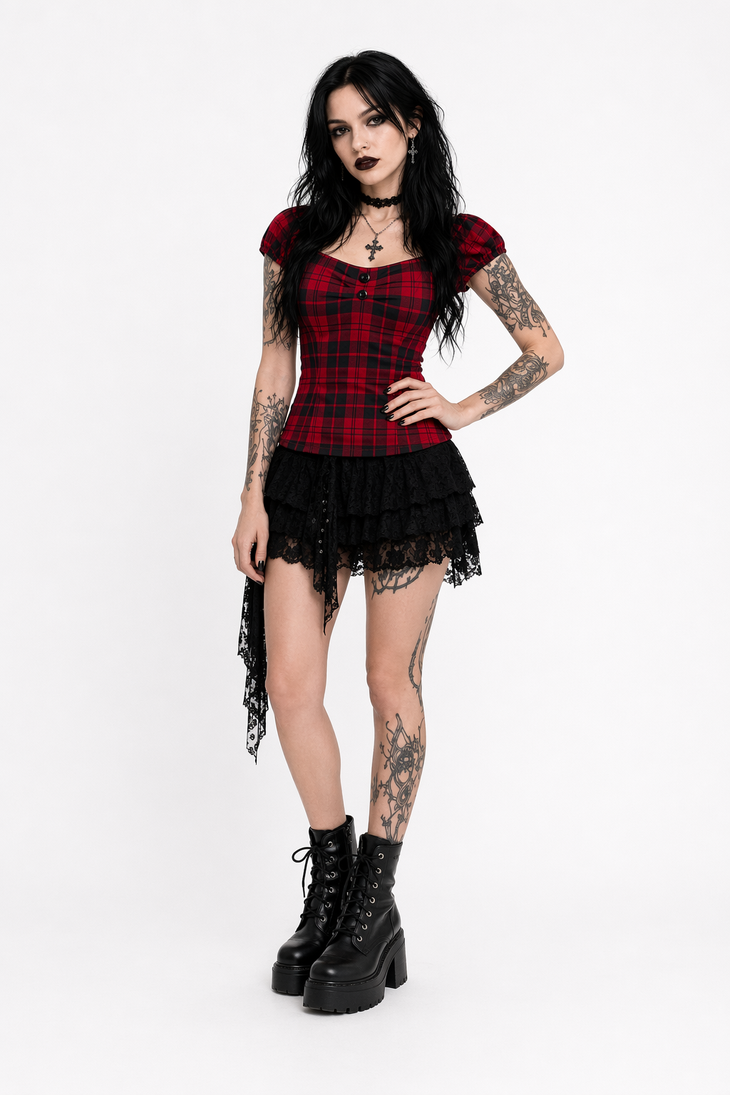 Red Grunge Plaid Top' M