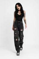 Black Ripped Denim Pants as picture