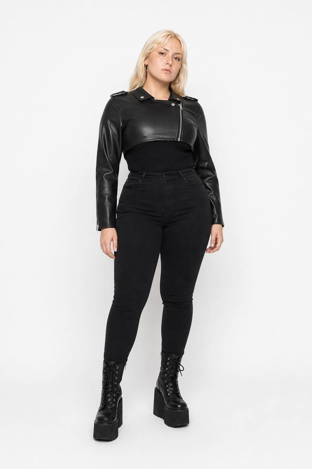 Faux Leather Crop Jacket Black