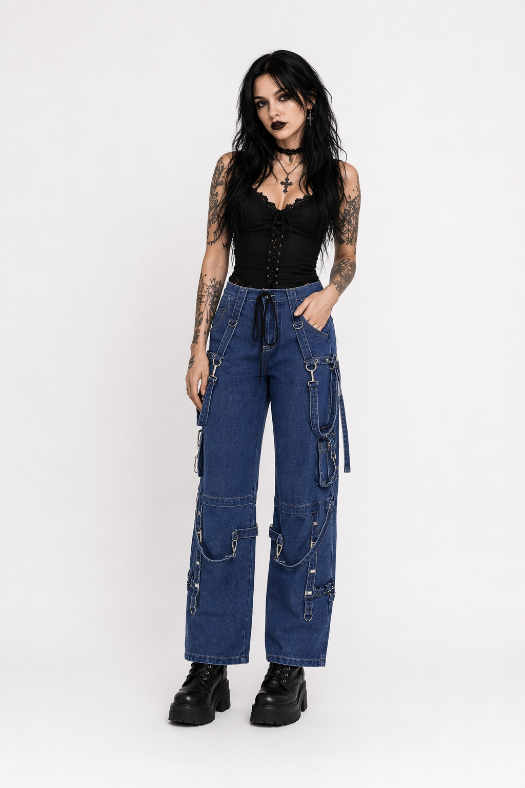 Blue High Waisted Grunge Denim Jeans blue