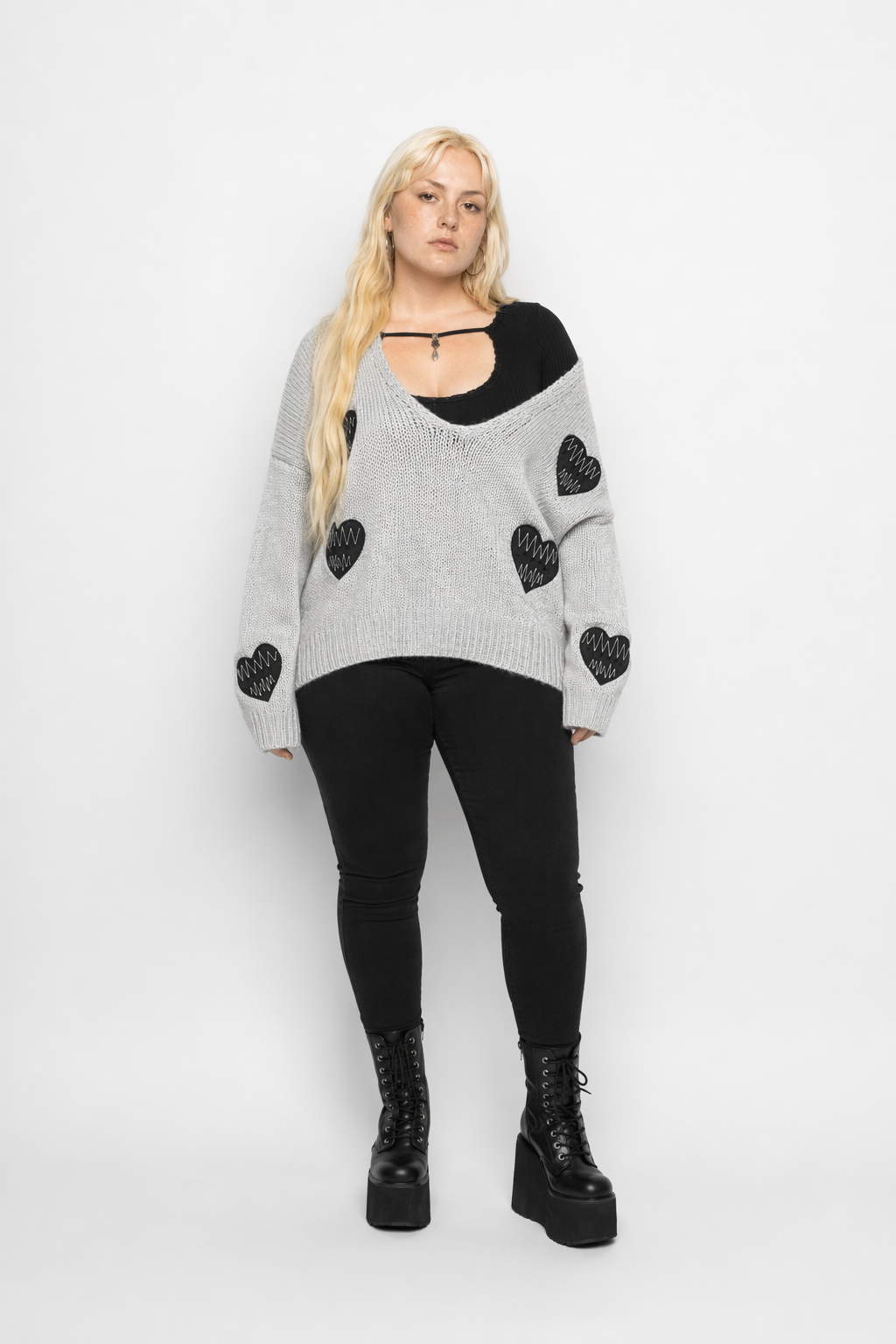 Love-Themed Casual Knit Sweater XL