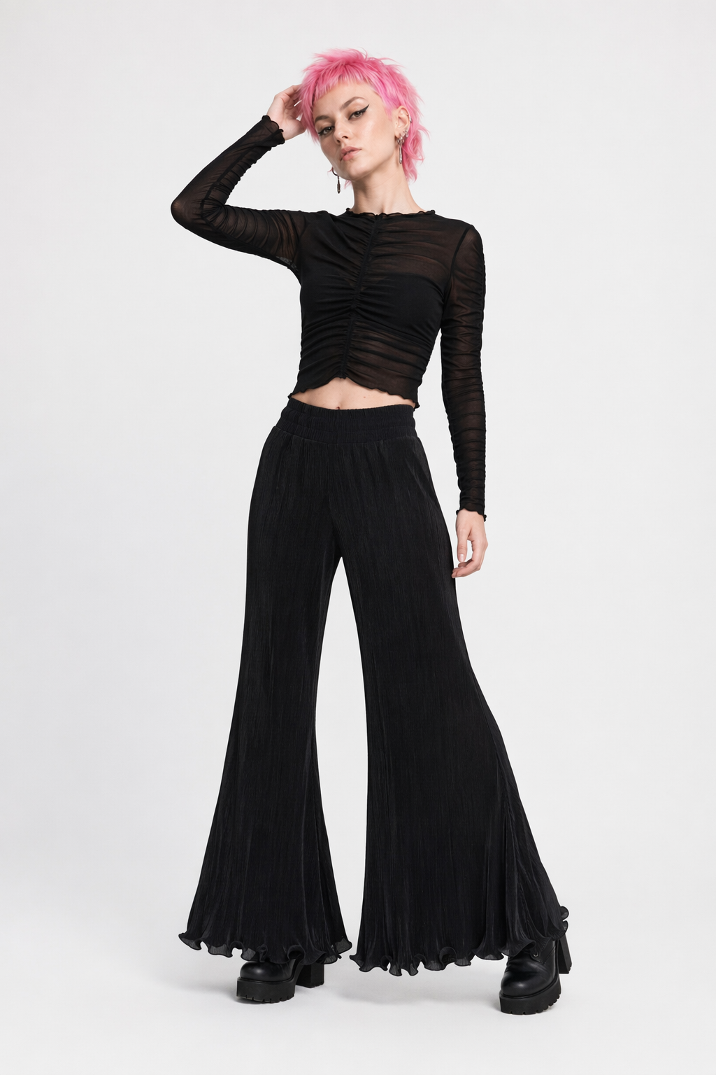 Black Flowy Grunge Goth Pants Black