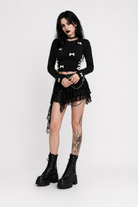 Black Lace-Up Bow Crop Top Black