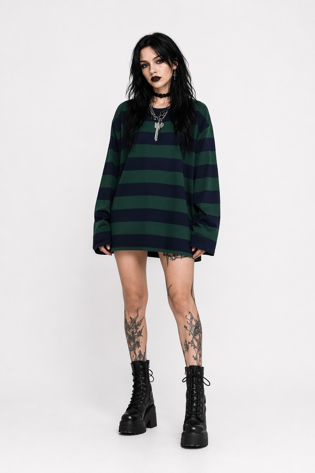 "Green Grunge Stripe Top" GREEN