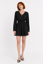 Black Lace-Up V-Neck Dress Black