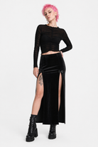Black Velvet Split Skirt Black