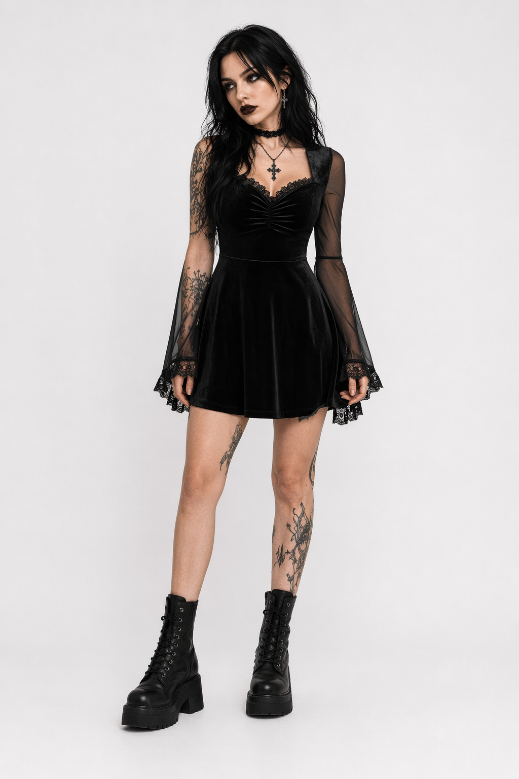 Mystic' Gothic Mesh Flare Dress black