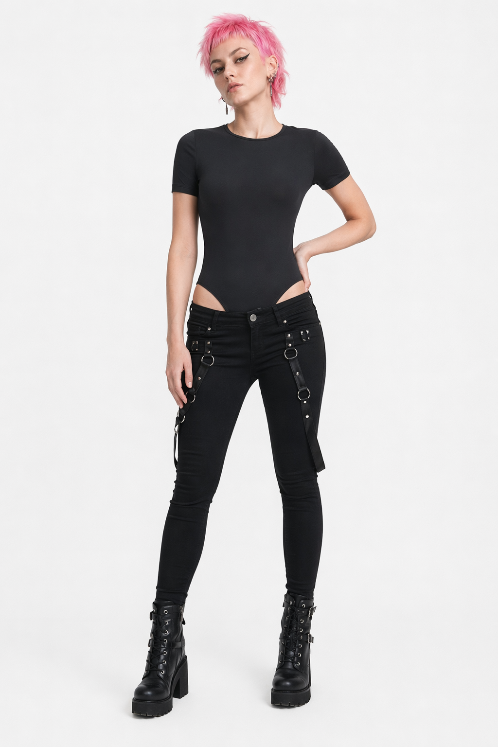 Black Gothic Tie-Up Bodysuit L