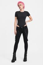 Black Gothic Tie-Up Bodysuit L