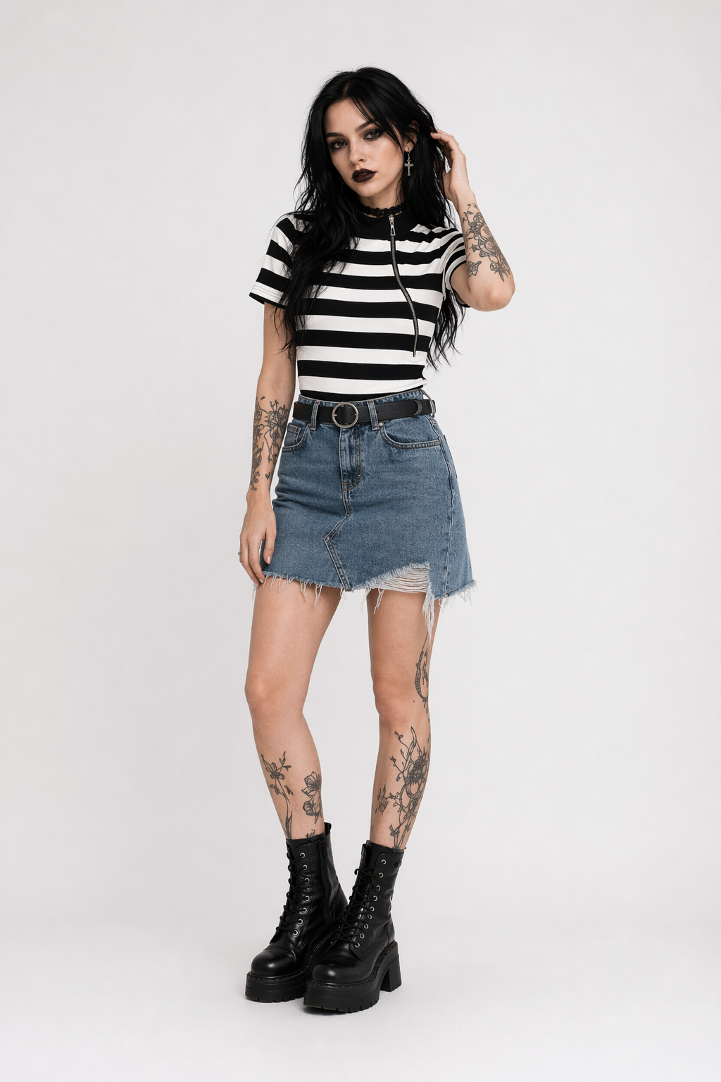 White Black Striped Knit Top stripe
