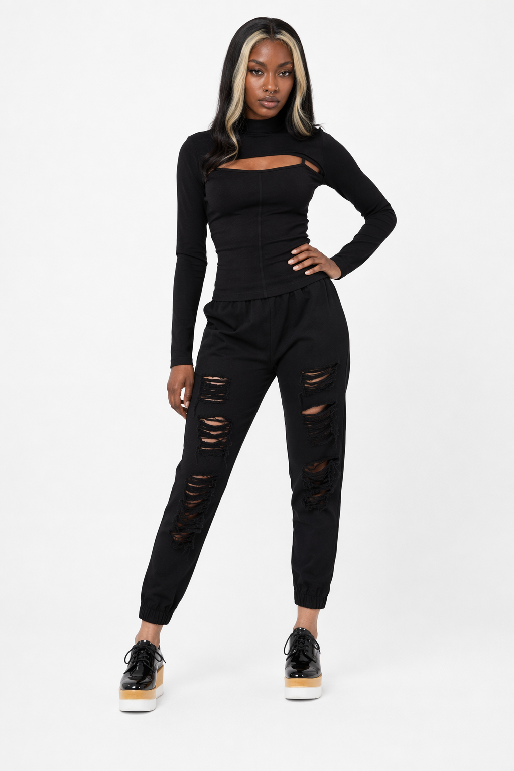 Grunge Joker Ripped Pants Black
