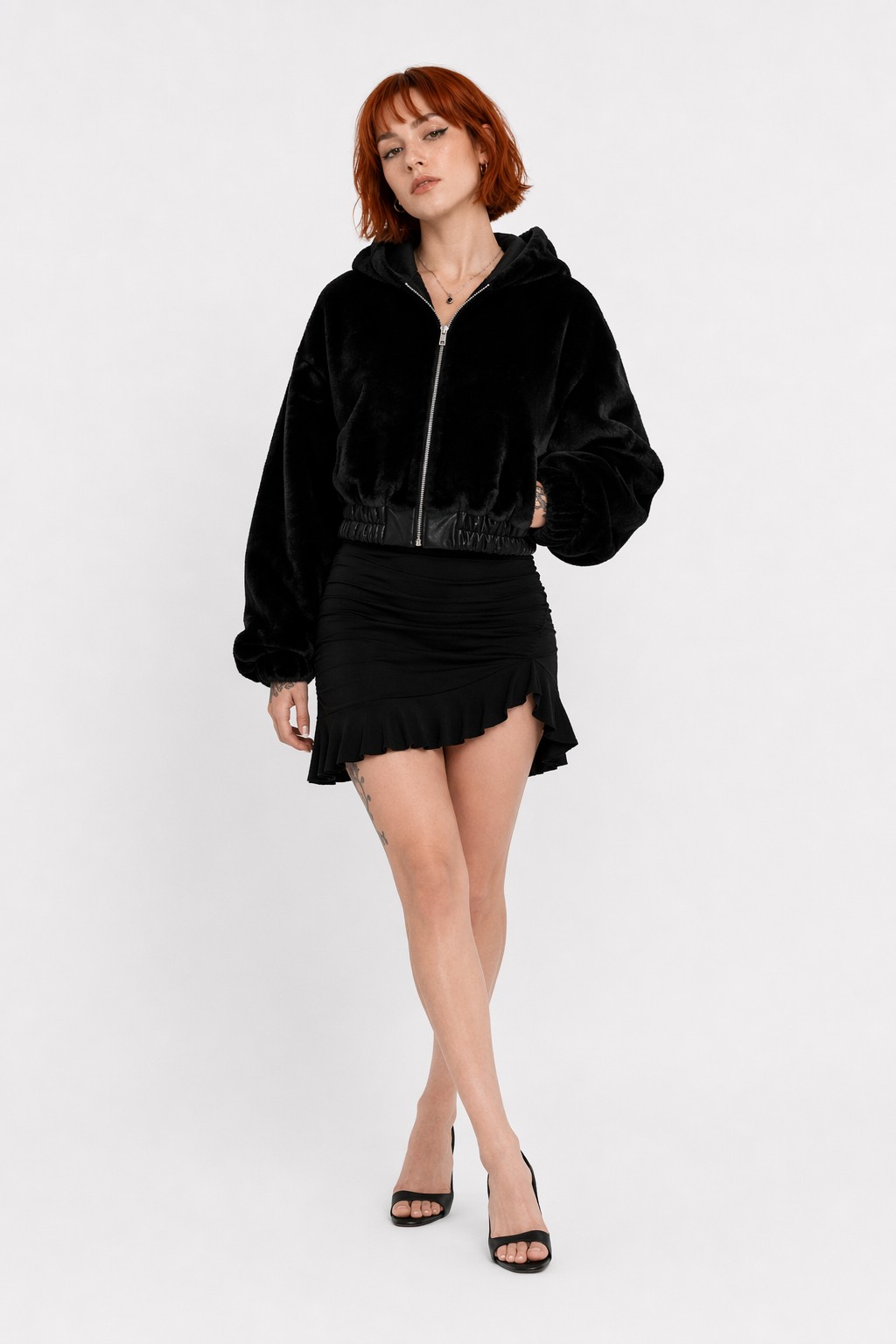 Grunge Hooded Overcoat Black