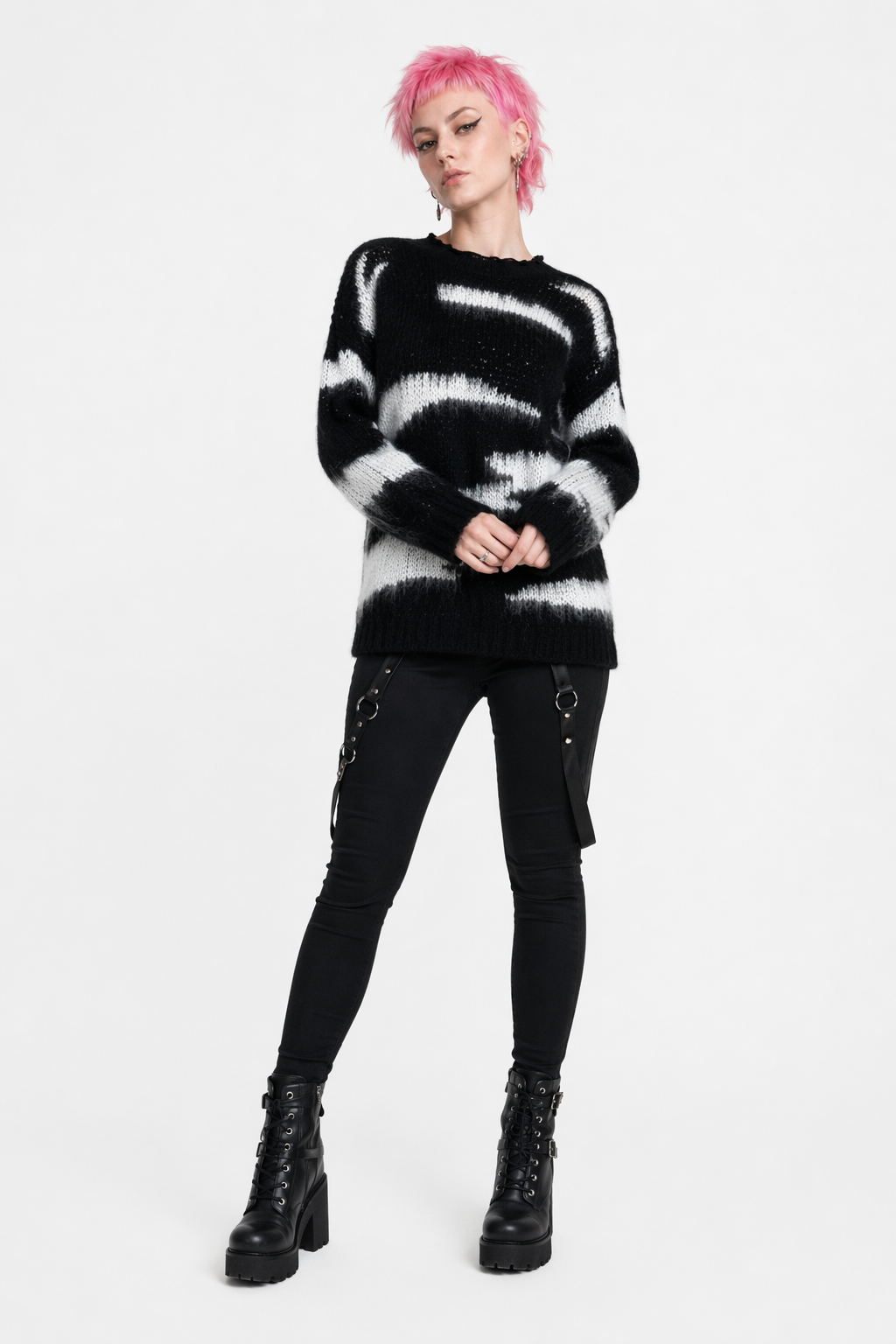 Black & White Tie Dye Sweater Default Title