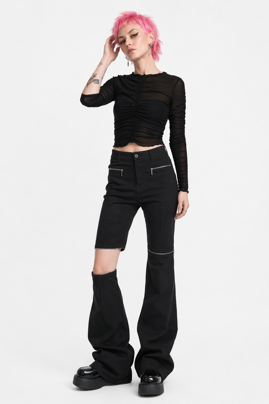 Black Flared Zip Pants Default