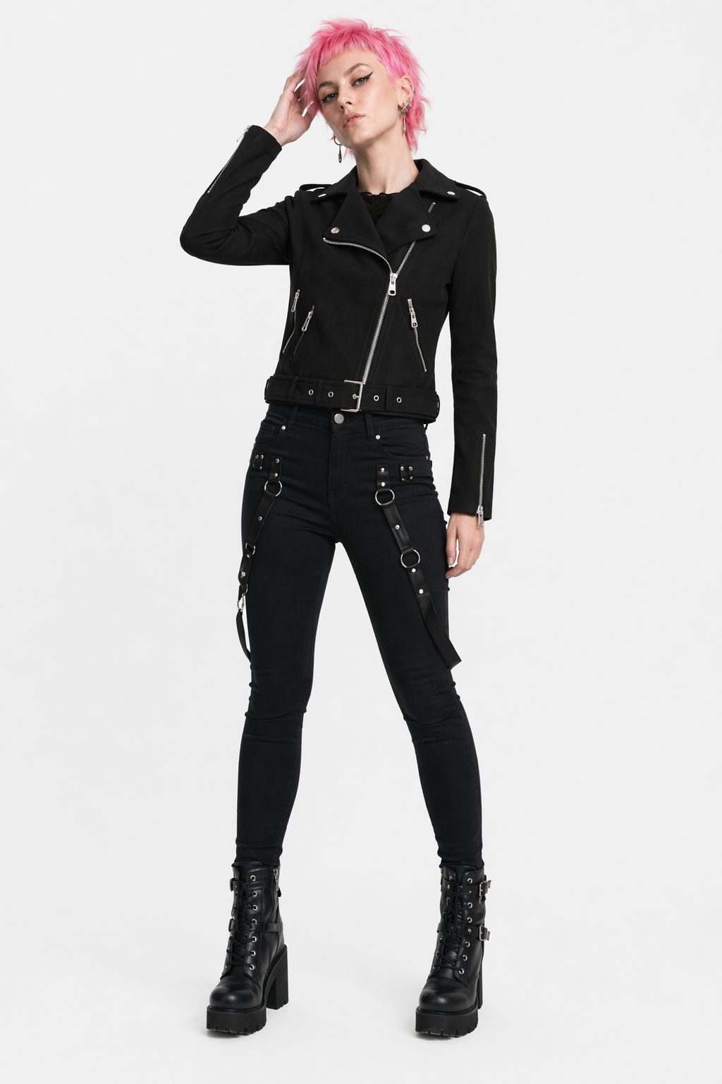 Black Faux Suede Biker Jacket X009 Black