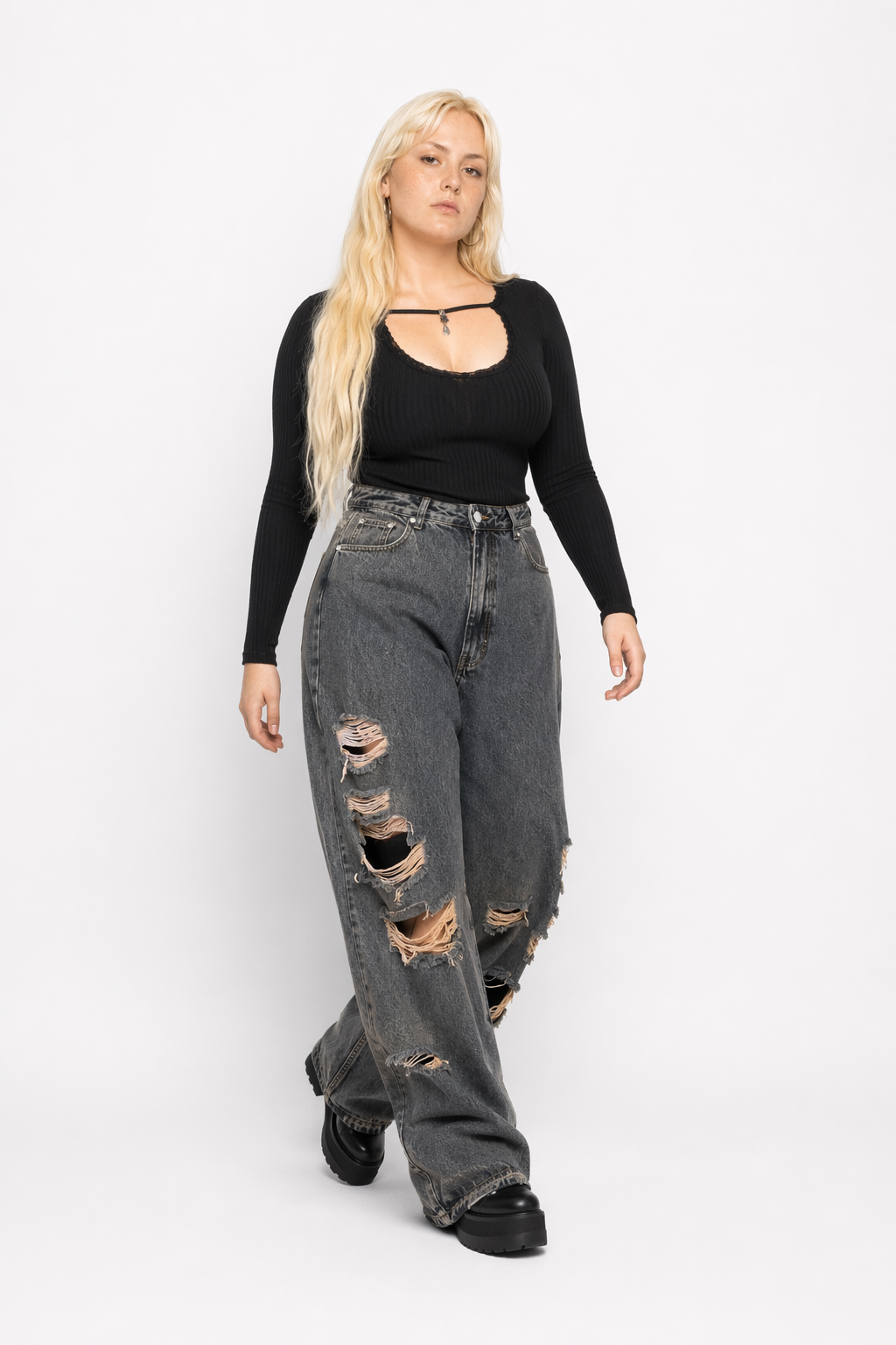 Damaged Grunge Pants Gray