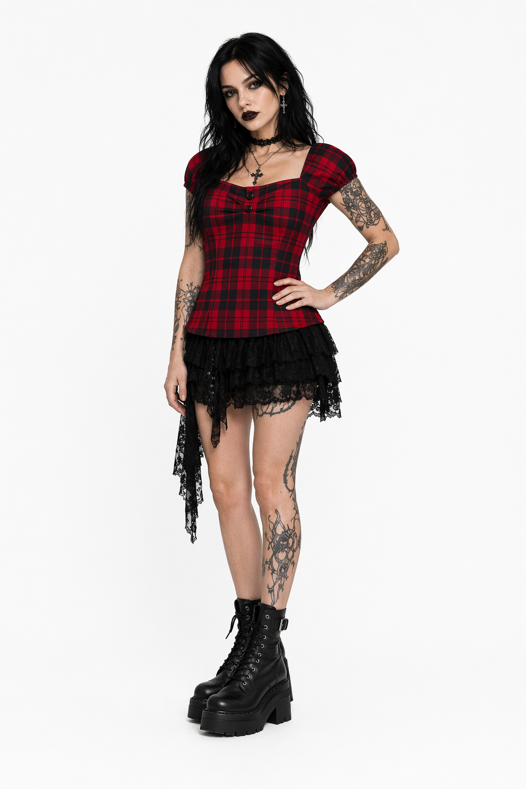 Red Grunge Plaid Top' L