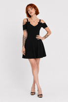 "Black Bow Open Shoulder Dress" black