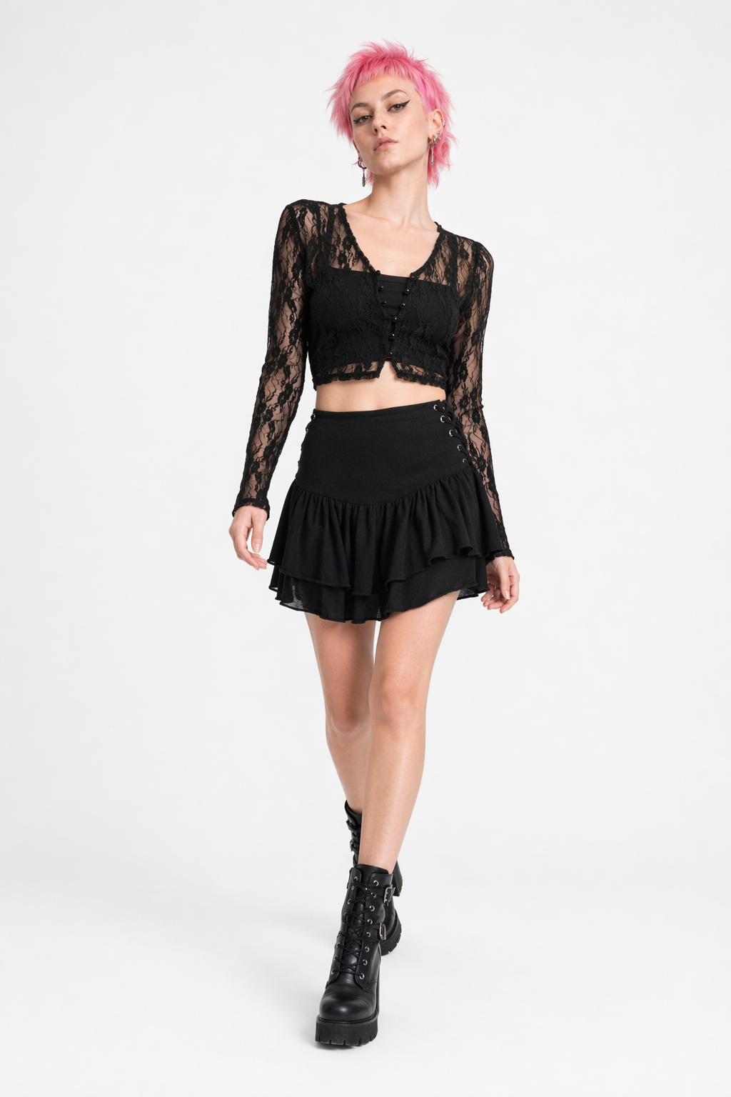 "Babe's Gothic Lace Crop Top" Black