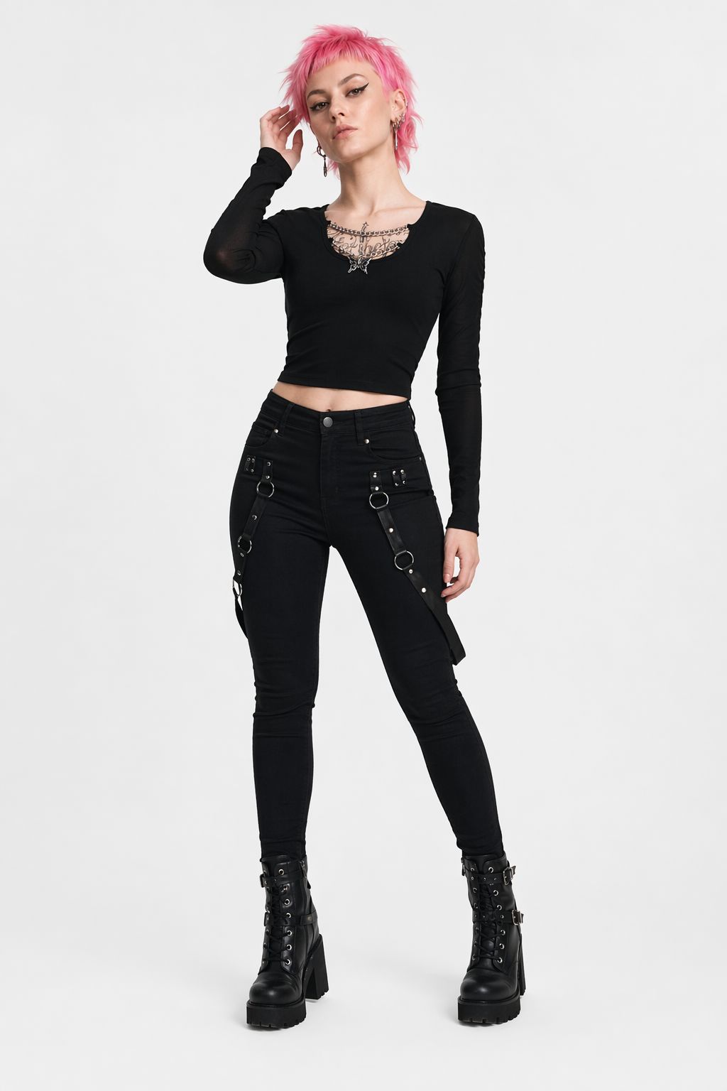 Butterfly Chain Long Sleeve Shirt Black