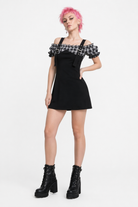 "Synergy Plaid Strap Dress" Black