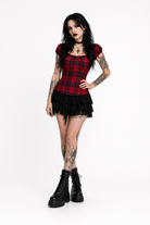 Red Grunge Plaid Top' S