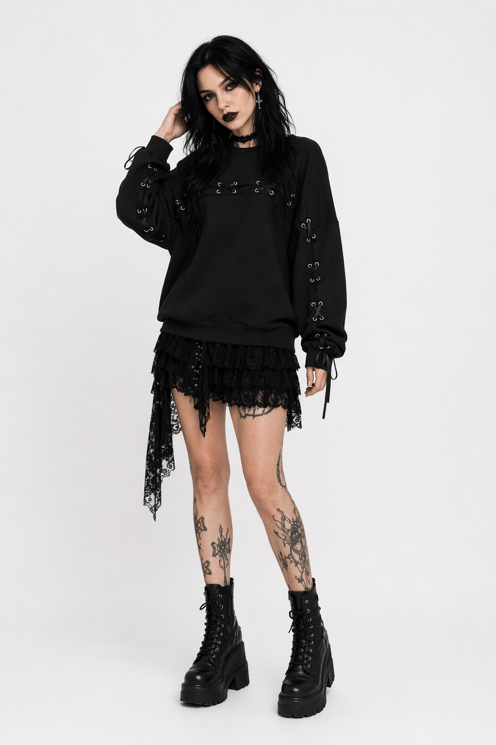 Black Oversized Lace Sweater Default Title