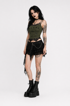 Pixie's lace patchwork crop top Green
