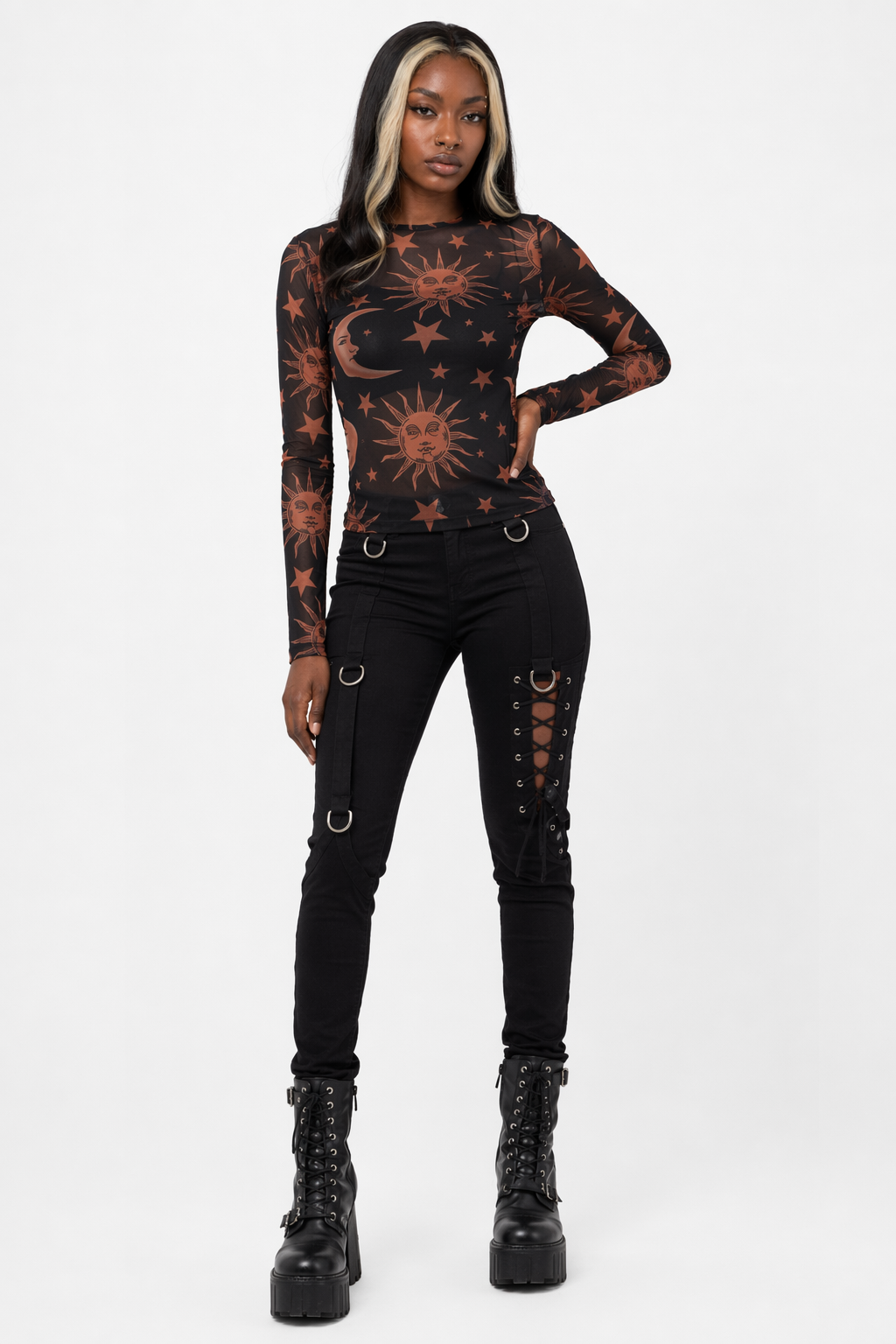Moon & Star Black Mesh Top' Black