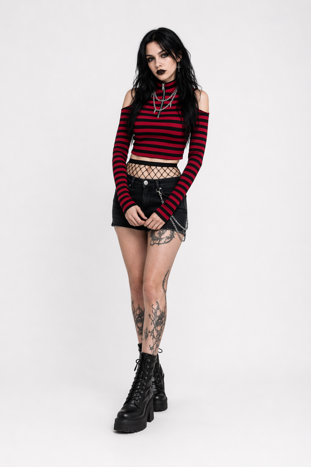 Red Stripe Cold Shoulder Top Red Stripe