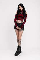 Red Stripe Cold Shoulder Top Red Stripe