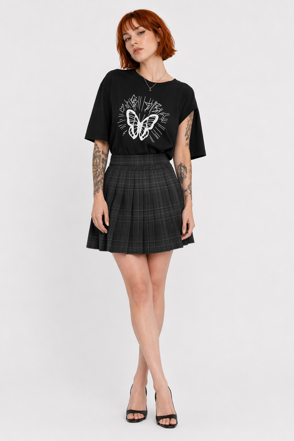 Black Grunge Plaid Skirt - No Regrets' Skirt and cravat