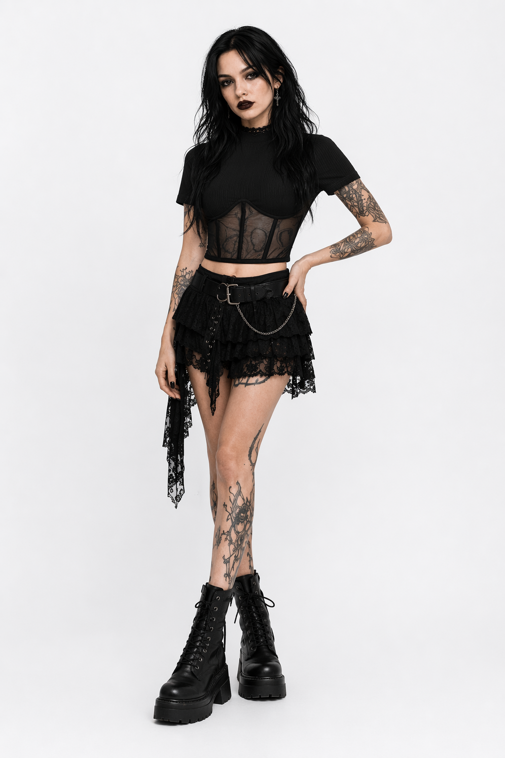 Black Mesh Crop Top' black