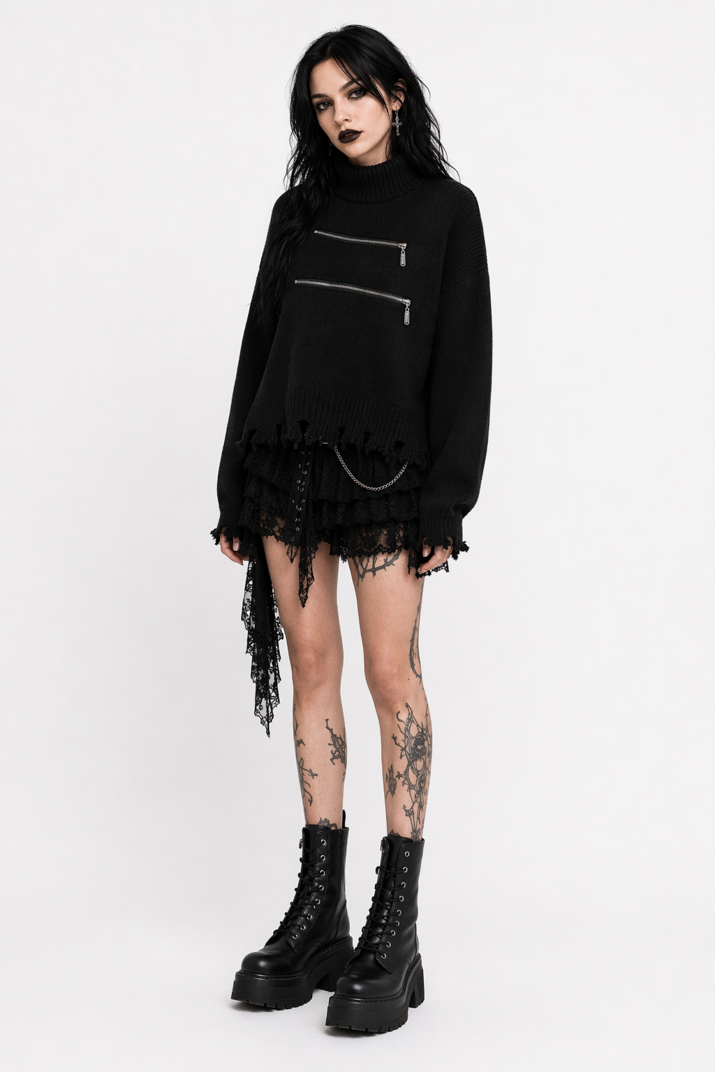 Grunge Turtleneck with Zip, Abyss Default Title