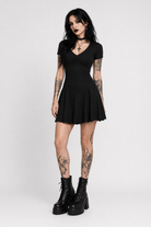 Prey' chic black v-neck dress. Black Dress