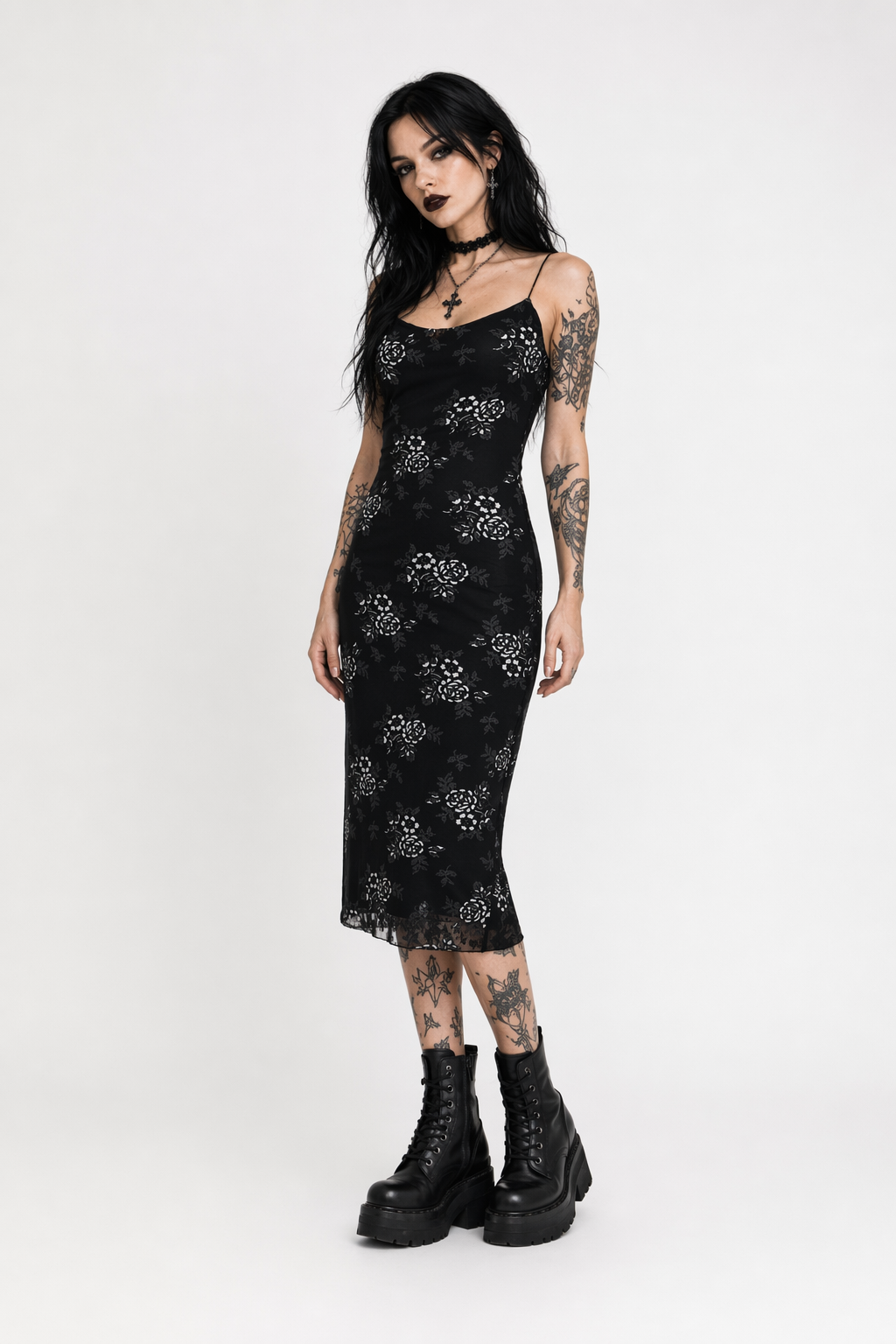 Black Grunge Mesh Dress Black White